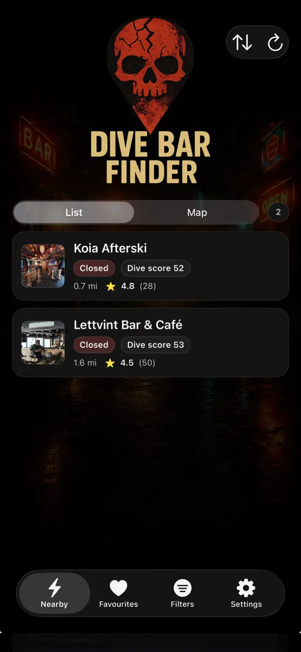 Filters for dive punk goth rock metal and alternative bars